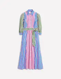 Clara Cotton Shirt Dress-Pink Rose. Red Stripe(Petite,2)