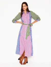 Clara Cotton Shirt Dress-Pink Rose. Red Stripe