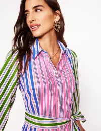 Clara Cotton Shirt Dress-Pink Rose. Red Stripe(Petite,2)