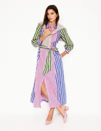 Clara Cotton Shirt Dress-Pink Rose. Red Stripe(Petite,2)