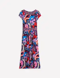 Melanie Jersey Midi Dress-French Navy. Botanical Paisley(Petite,2)