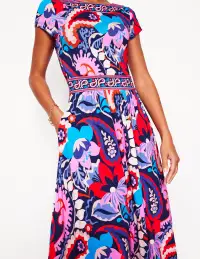 Melanie Jersey Midi Dress-French Navy. Botanical Paisley(Petite,2)