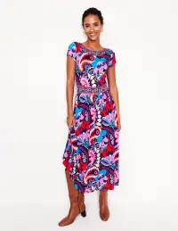 Melanie Jersey Midi Dress-French Navy. Botanical Paisley(Petite,2)