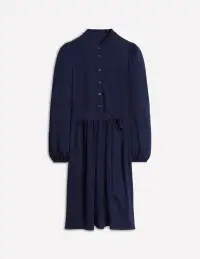 Willow Frill Short Shirt Dress-Navy(Petite,2)