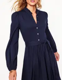 Willow Frill Short Shirt Dress-Navy(Petite,2)