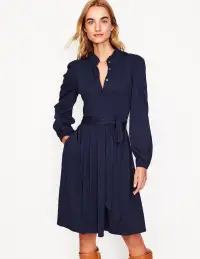 Willow Frill Short Shirt Dress-Navy(Petite,2)