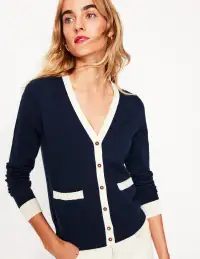 Emilia Cotton V Neck Cardigan-Navy