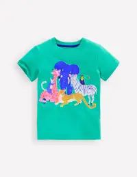 Short Sleeve Riso T-Shirt-Aquamarine Blue Jungle Animals
