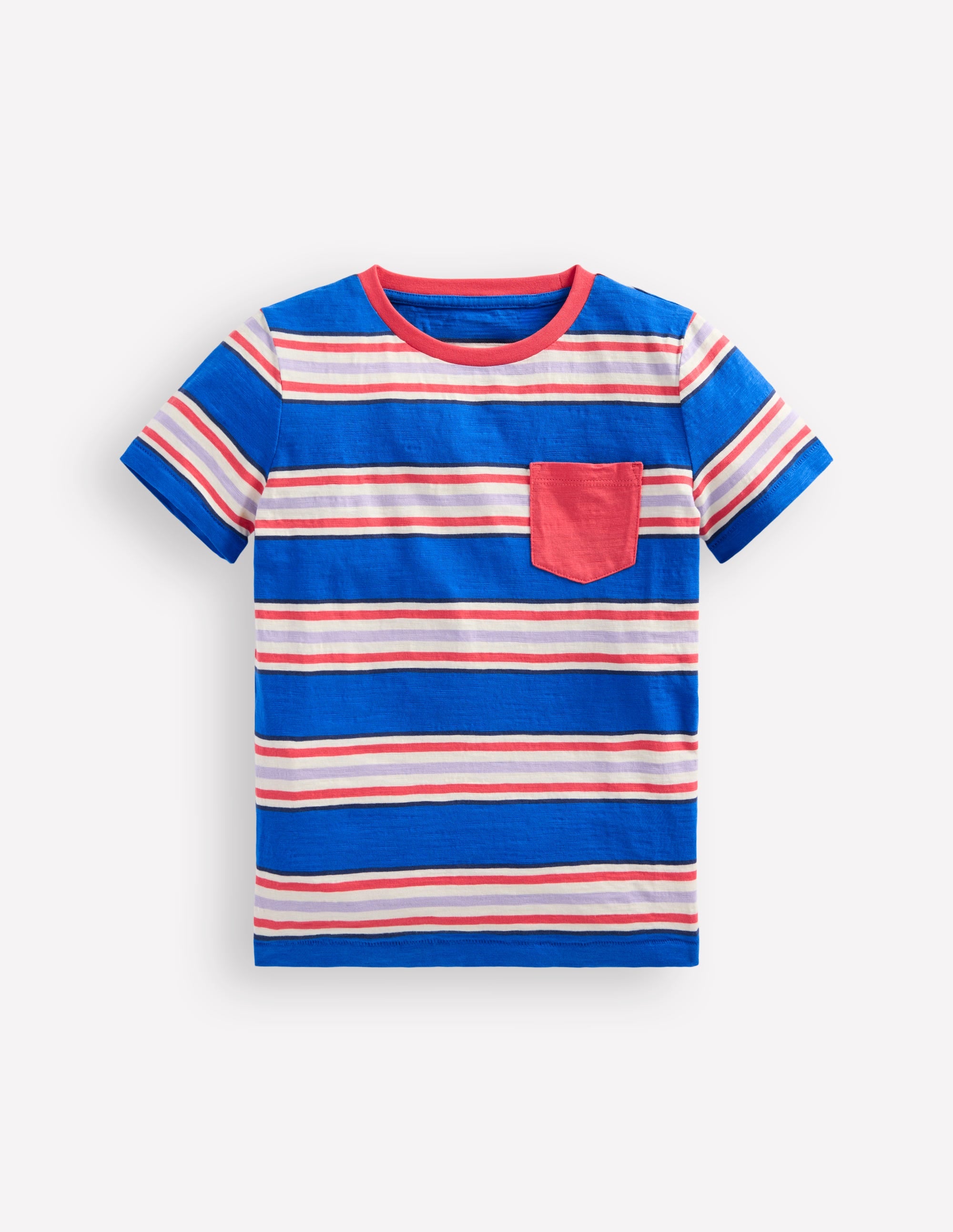 Stripe Pocket T-shirt-Princess Blue and Cayenne