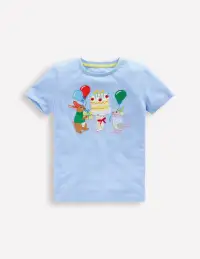 Short Sleeve Appliqué T-shirt-Glacier Blue Birthday Bunnies(12-18m)