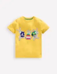 Short Sleeve Appliqué T-shirt-Lemon Yellow Bunnies(2-3y)