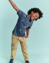 Embroidered Slub Polo Shirt-Multi Dinosaurs