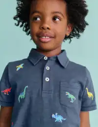 Embroidered Slub Polo Shirt-Multi Dinosaurs(2-3y)