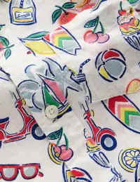 Cotton Linen Shirt-Ivory Holiday Print(2-3y)