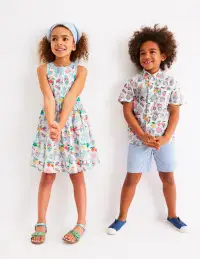 Cotton Linen Shirt-Ivory Holiday Print(2-3y)