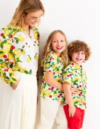 Cotton Linen Shirt-Soft Ivory Lemons and Cherries(2-3y)