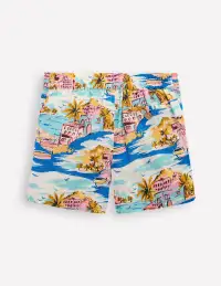 Cotton Linen Shorts-Multi Coastal Scene(2-3y)