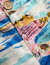 Cotton Linen Shorts-Multi Coastal Scene(2-3y)