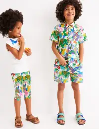 Cotton Linen Shorts-Ivory Multi Jungle(2-3y)