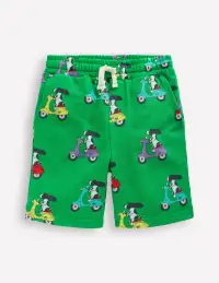 Printed Comfy Shorts-Sapling Green Puppy Scooter