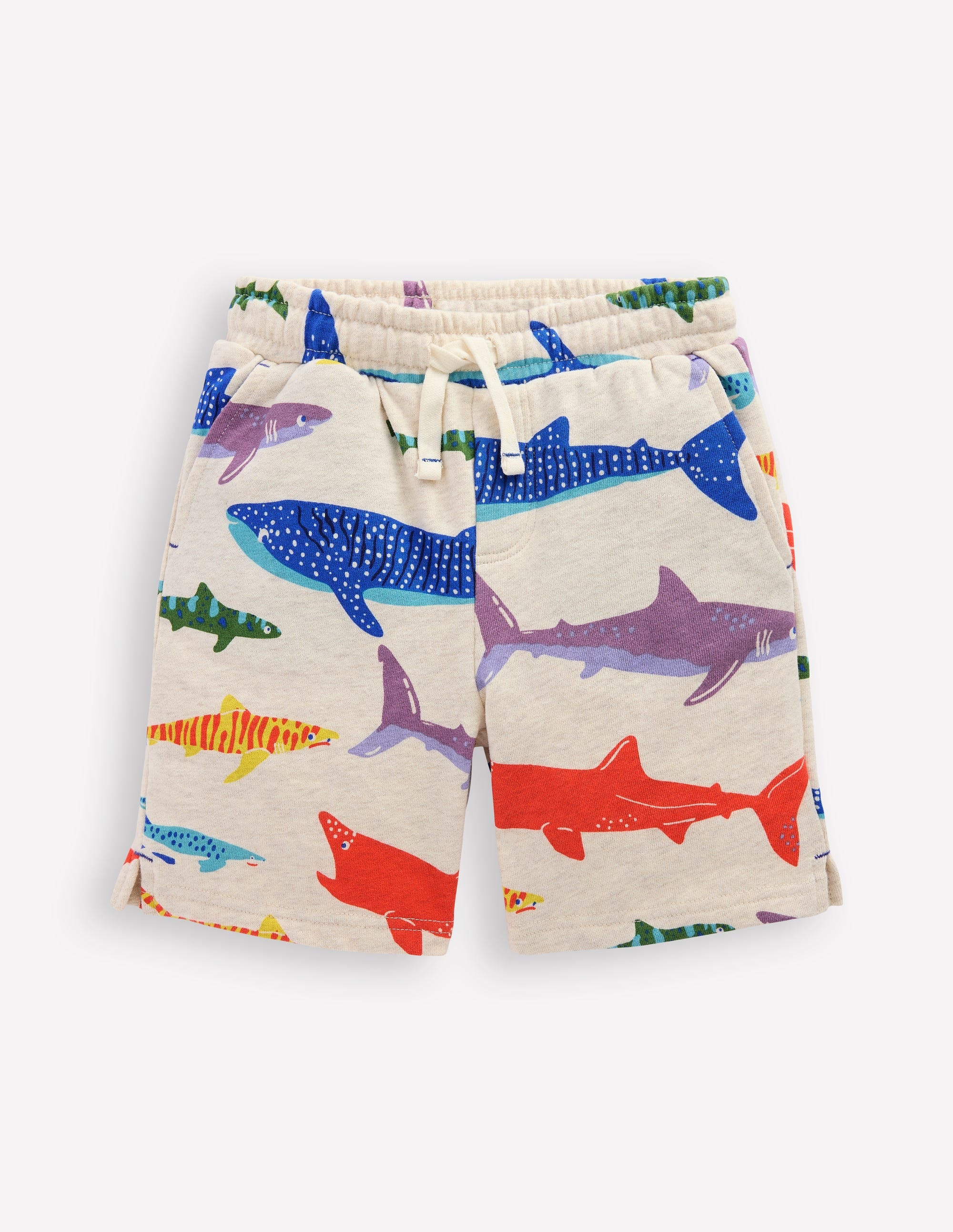 Printed Comfy Shorts-Oatmeal Marl Riso Shark