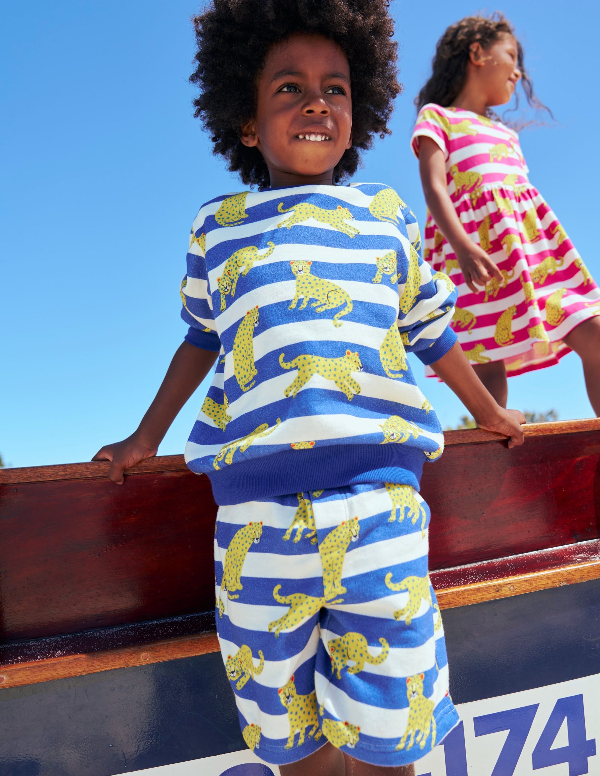 Printed Comfy Shorts-Bright Blue Leopard Stripe
