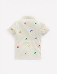 Embroidered Slub Polo Shirt-Ivory Rainbow Janet(2-3y)