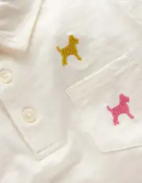 Embroidered Slub Polo Shirt-Ivory Rainbow Janet(2-3y)