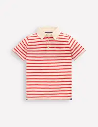 Slub Polo Shirt-Poppy Red/ Ivory