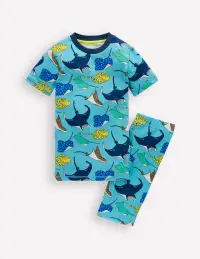 Snug Short John Pajamas-Caribbean Blue Rays