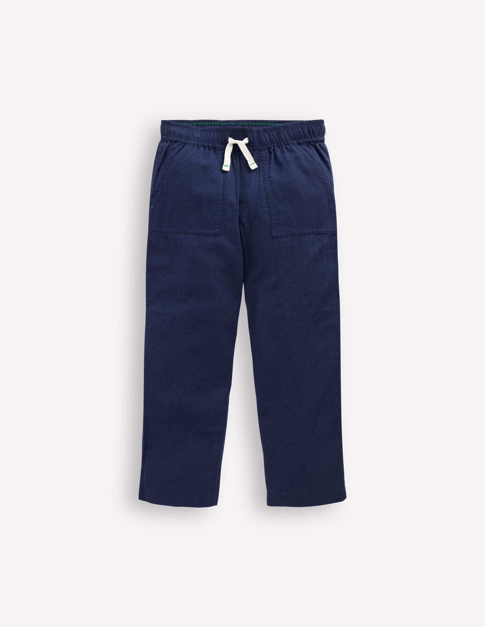 Cotton Linen Pull-On Pants-Navy