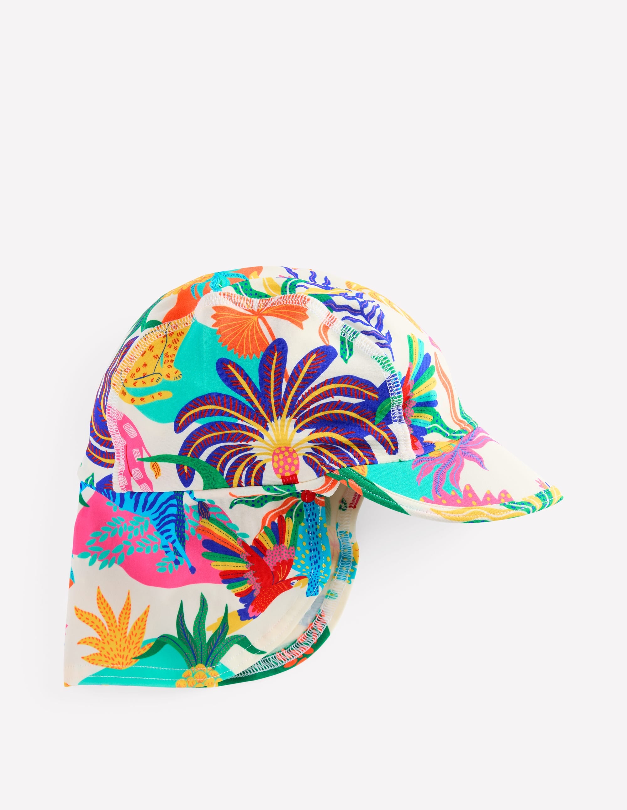 Printed Sun Safe Hat-Soft Ivory Multi Jungle