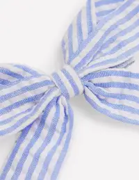 Striped Hair Bow-Blue Ticking(ONE)