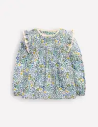 Dorothy Smocked Ruffle Blouse-Vanilla White Chick Floral(2-3y)