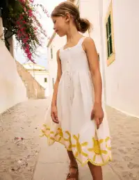 Remy Button Through Dress-Ivory Sunshine(2-3y)