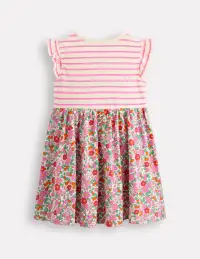 Posie Frill Sleeve Dress-Pink Apple Blossom Floral(2-3y)