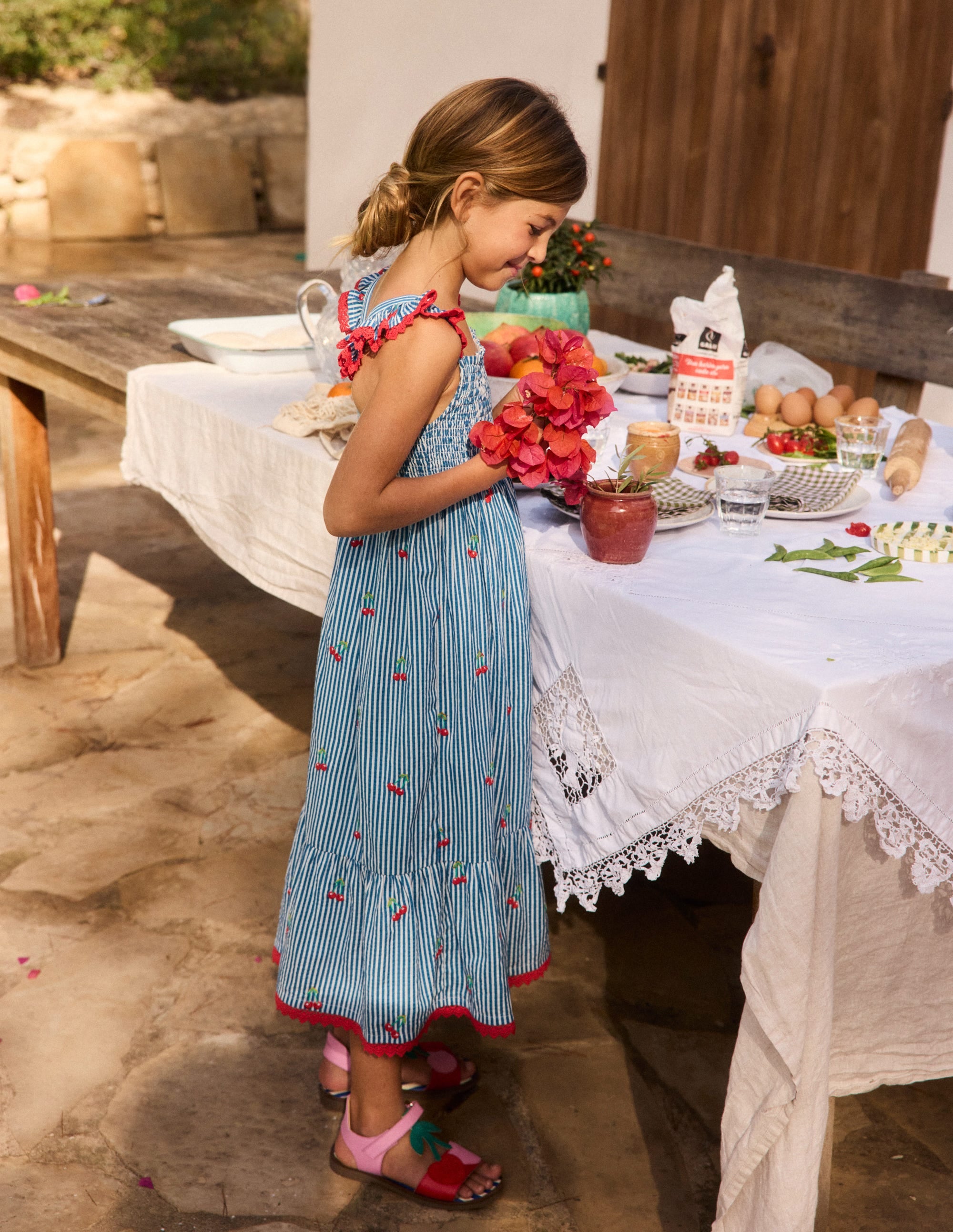 Luella Frill Maxi Sundress-Blue/White Cherries