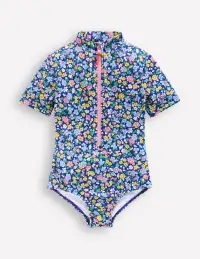 Short-sleeved Swimsuit-Sapphire Blue Nautical Floral