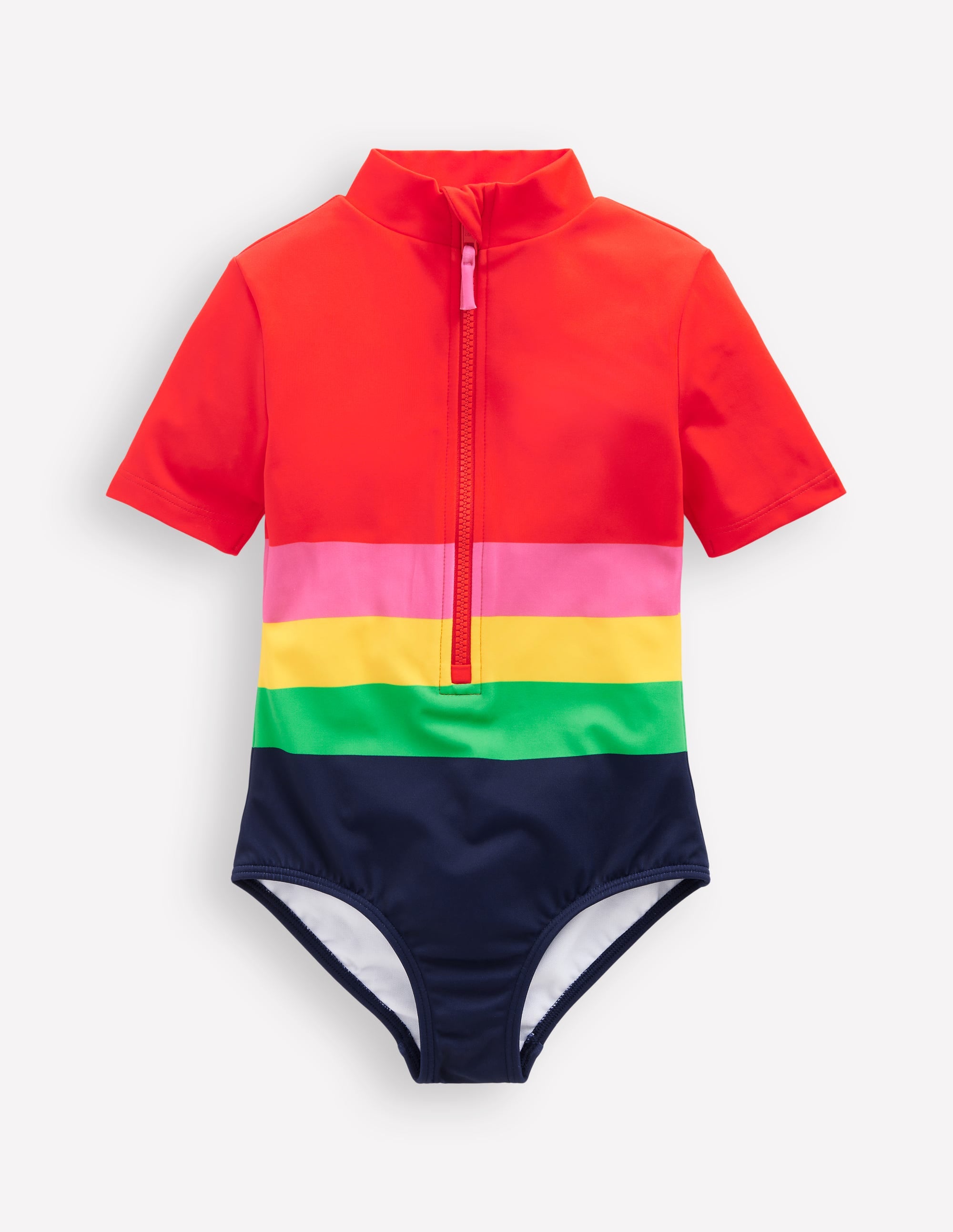 Short-sleeved Swimsuit-Red Multi Stripe