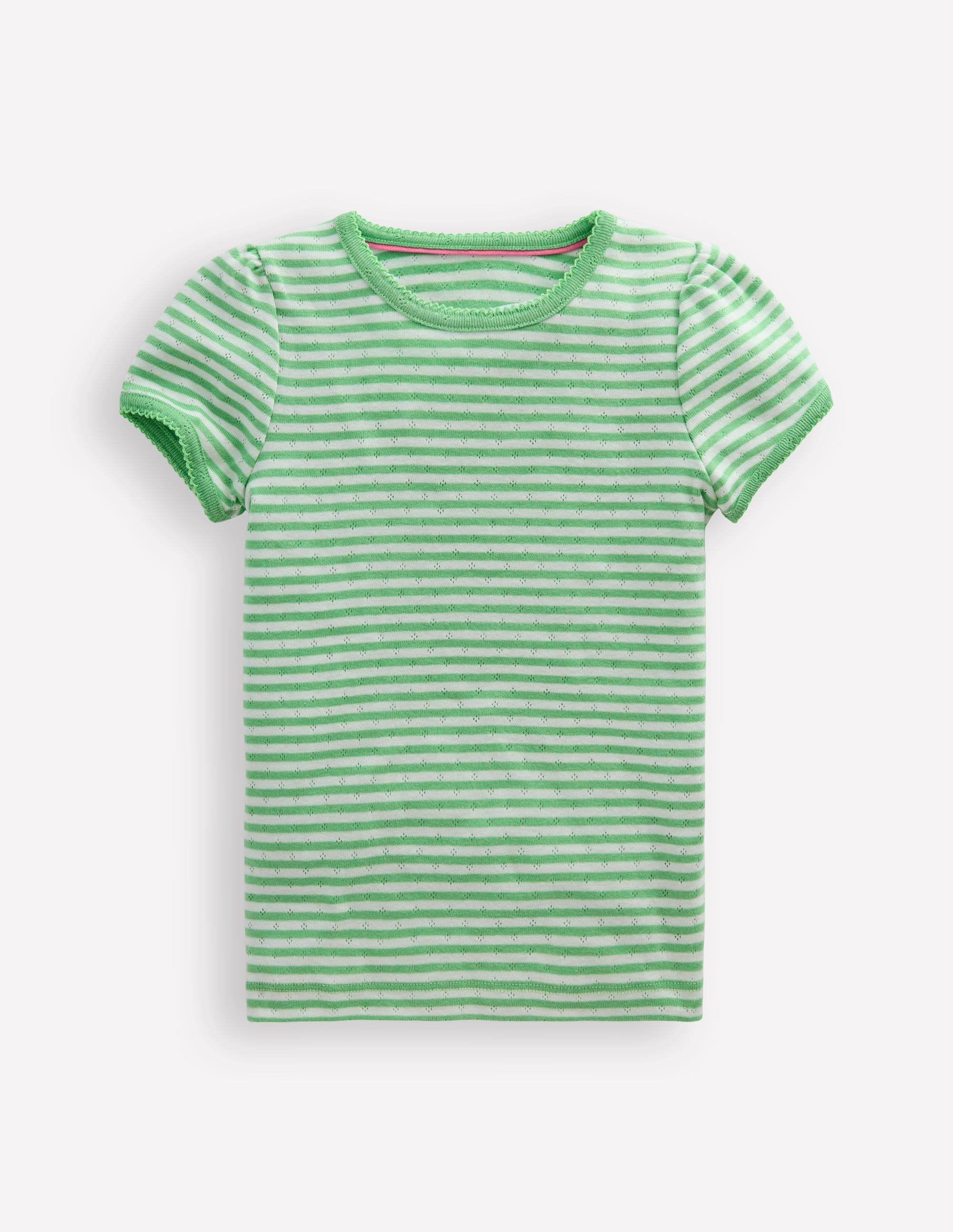 Short Sleeve Pointelle Top-Spring Green/ Ivory Stripe