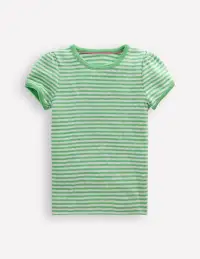 Short Sleeve Pointelle Top-Spring Green/ Ivory Stripe