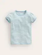 Short Sleeve Pointelle Top-Light Celeste Blue/Soft Ivory