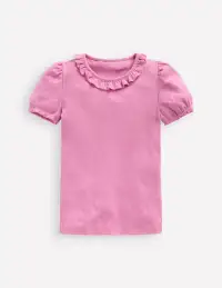 Short-sleeved Ruffle Pointelle-Vintage Mauve