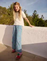 Nostaglic Frill Pants-Blue Ticking Cherries