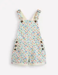 Heart Pocket Short Overalls-Vanilla White Vintage Daisy(2-3y)