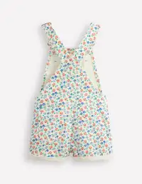 Heart Pocket Short Overalls-Vanilla White Vintage Daisy(2-3y)