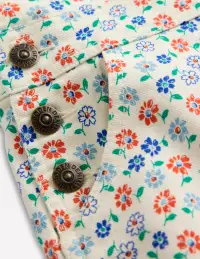 Heart Pocket Short Overalls-Vanilla White Vintage Daisy(2-3y)
