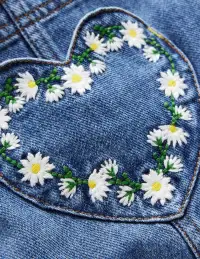 Heart Pocket Short Overalls-Vintage Embroidered Daisy(2-3y)