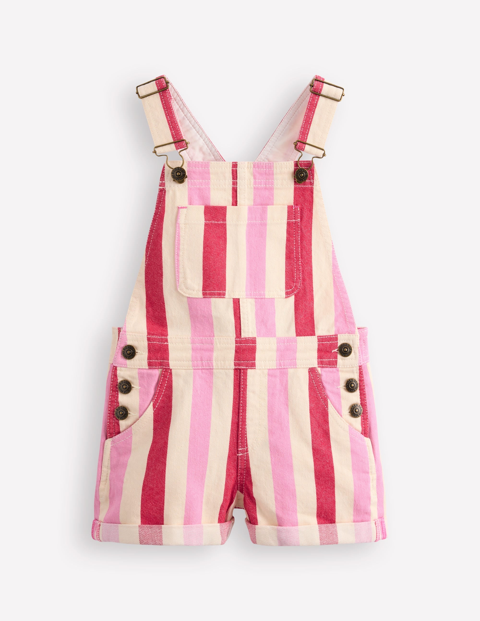 Heart Pocket Short Overalls-Pink and Red Stripe