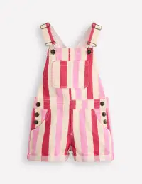 Heart Pocket Short Overalls-Pink and Red Stripe